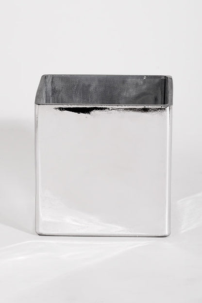 4.75" X 4.75" Square Glass Vase Silver Grinded