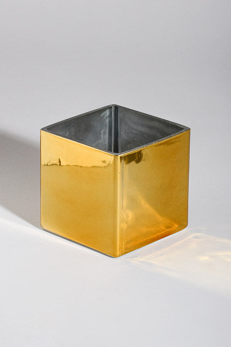 3.90" X 3.90" Square Glass Vase Gold