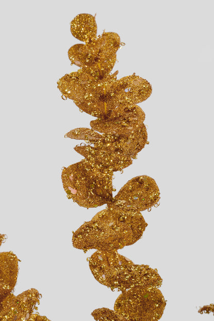 24" Glitter/Sequin Eucalyptus Spray Gold
