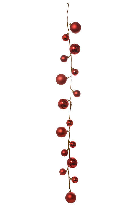 40&quot; Mixed Plastic Ball Ornament Garland Red