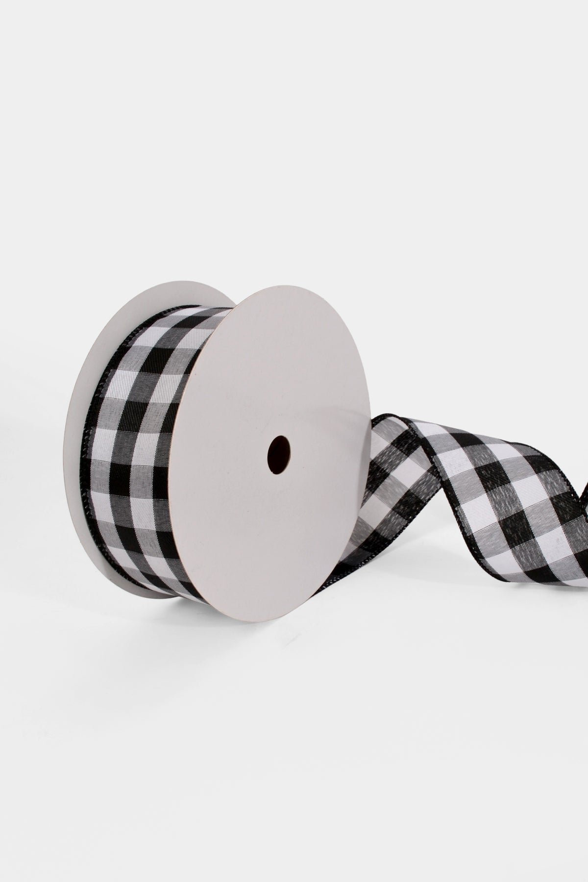 2.5" X 100Ft Wired Woven Check Ribbon Black/White