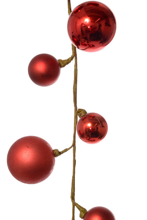 40" Mixed Plastic Ball Ornament Garland Red