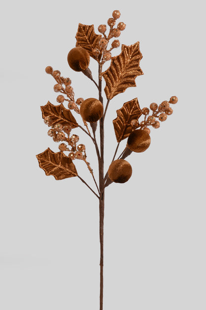 24" Velvet Ball Leaf W/Berry Spray Brown