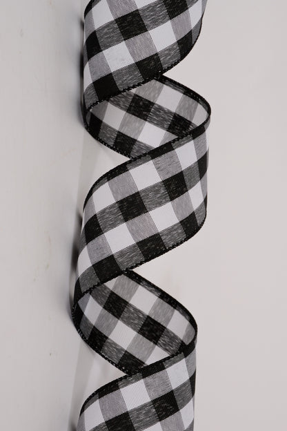 2.5" X 100Ft Wired Woven Check Ribbon Black/White