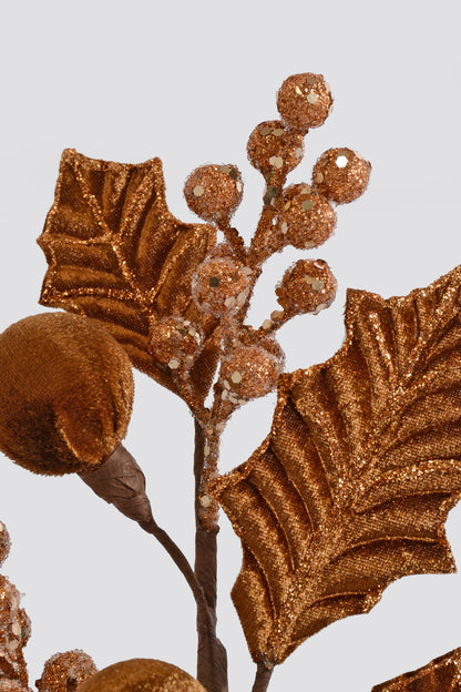 24" Velvet Ball Leaf W/Berry Spray Brown