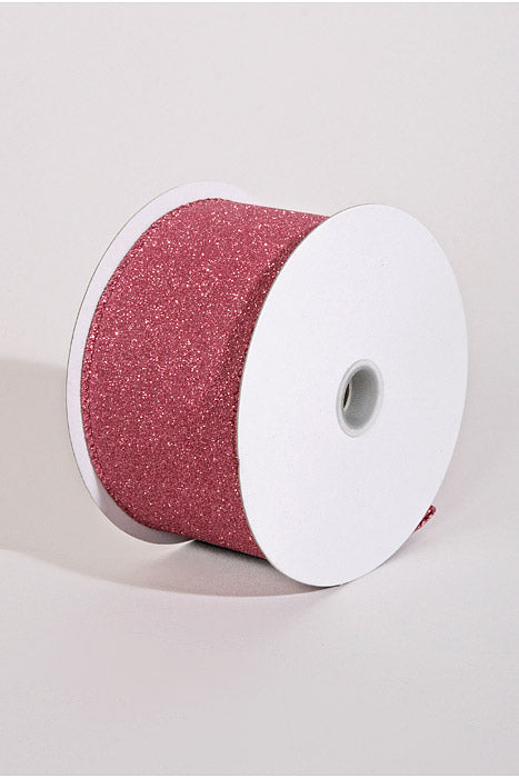 2.5" X 10Yds Wired All Flat Glitter Ribbon Pink