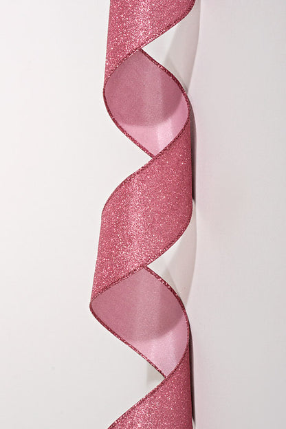 2.5" X 10Yds Wired All Flat Glitter Ribbon Pink
