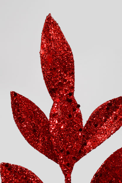 20" Sequin Glitter Laurel Spray Red