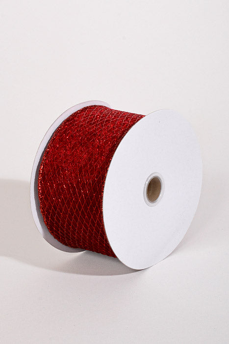 2.5" X 10Yds Wired Velvet Net Overlay Ribbon Red
