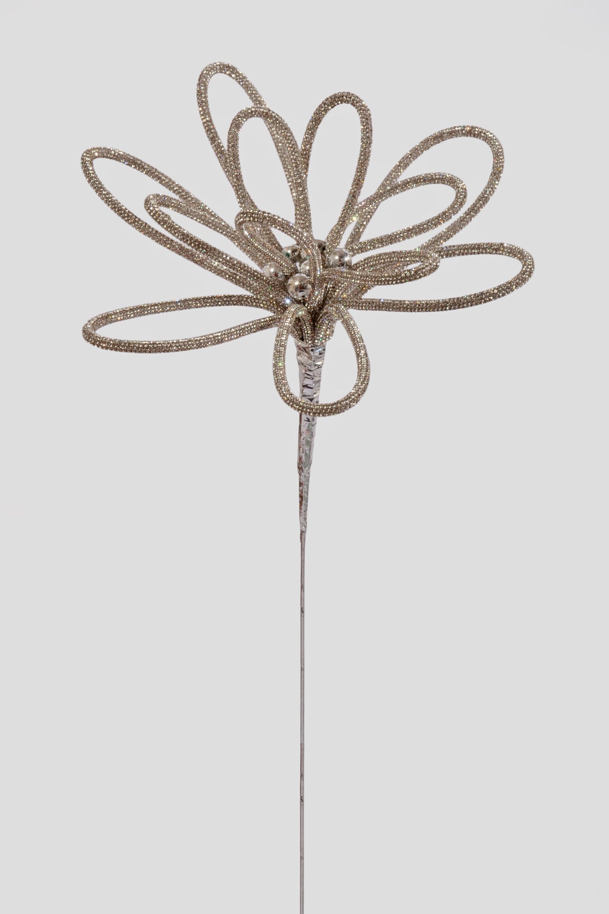23" Jewel Open Petal Flower Stem Silver