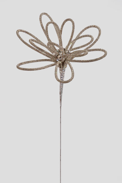 23" Jewel Open Petal Flower Stem Silver
