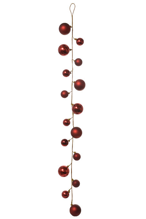 40&quot; Mixed Plastic Ball Ornament Garland Burgundy