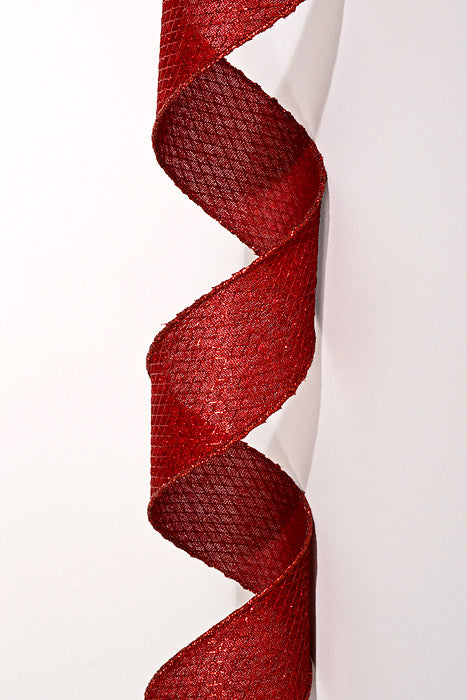 2.5" X 10Yds Wired Velvet Net Overlay Ribbon Red