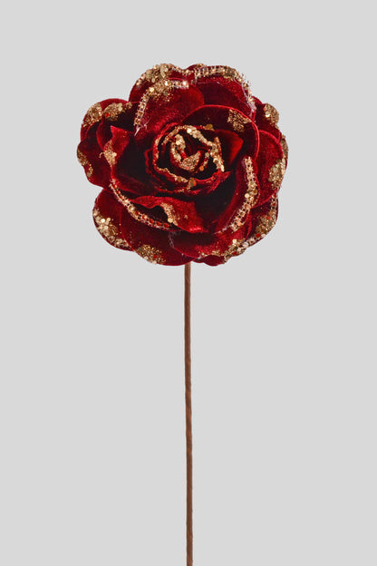 19" Glitter Jewel Rose Stem Burgundy