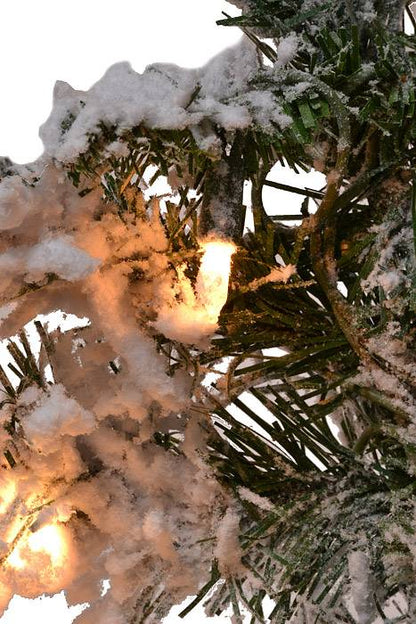 9 Ft Flocked Balsam Garland W/ Clear Lights Snow Green