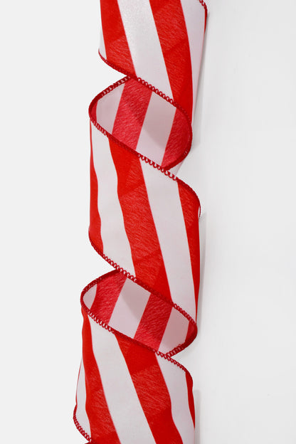 2.5" X 10Yds Wired Red/White Big Candy Cane Stripe Ribbon