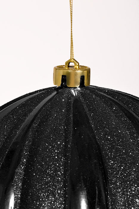 200Mm Shiny Pumpkin Ball With Glitter Ornament Black