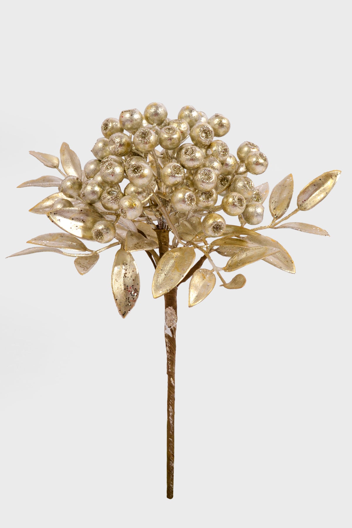 12" Metallic Glitter Berry Cluster Stem Platinum