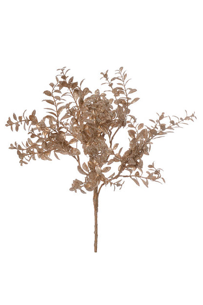 17" Glitter Mini Boxwood Leaf Spray Champagne