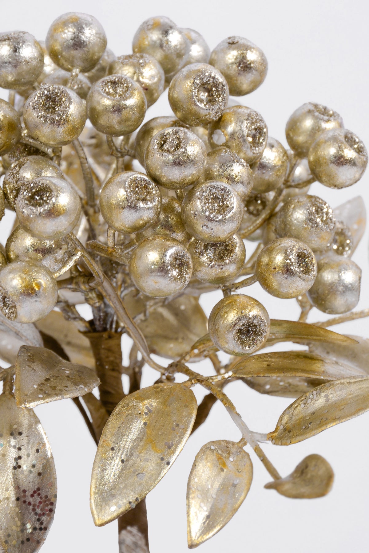 12" Metallic Glitter Berry Cluster Stem Platinum