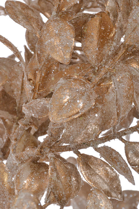 17" Glitter Mini Boxwood Leaf Spray Champagne
