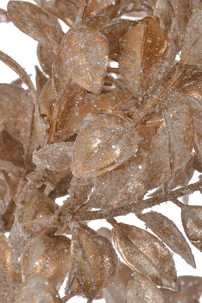 17" Glitter Mini Boxwood Leaf Spray Champagne