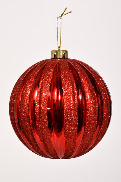 150Mm Shiny Pumpkin Ball With Glitter Ornament Red