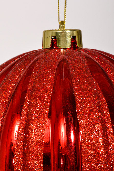150Mm Shiny Pumpkin Ball With Glitter Ornament Red