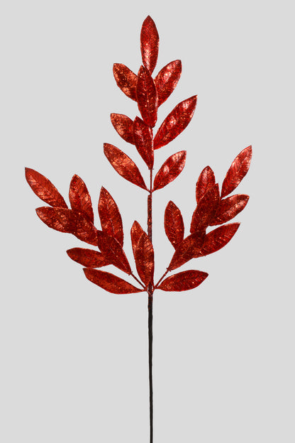 26" Metallic Bay Leaf Spray Red