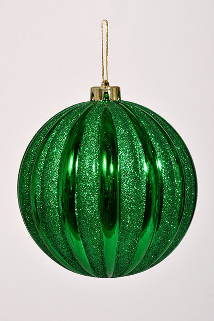 150Mm Shiny Pumpkin Ball With Glitter Ornament Green