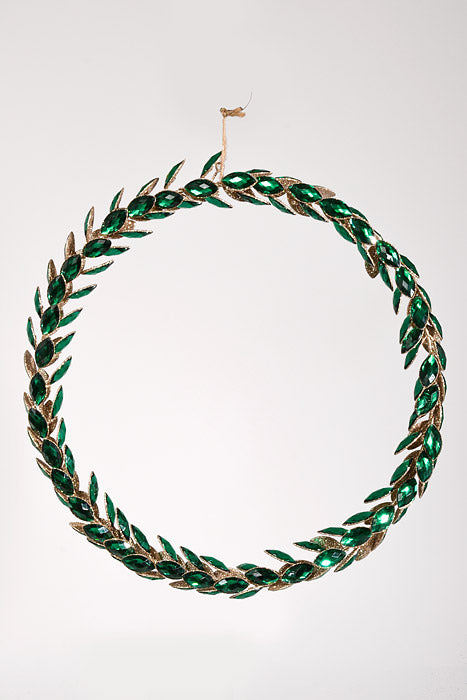 19.5" Glitter Rhinestone Wreath Green/Gold