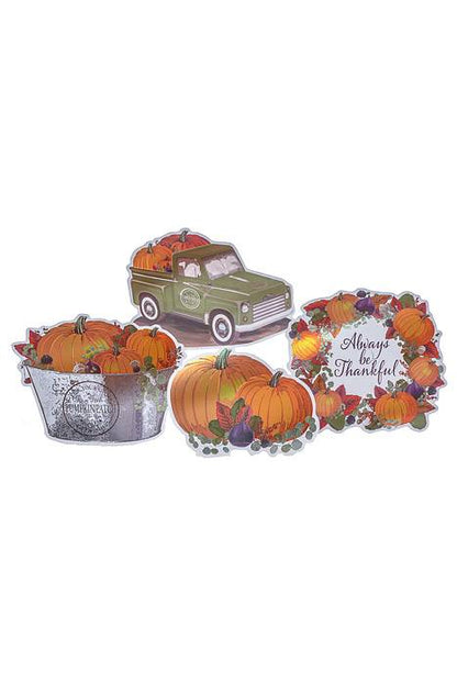 7.75"-9.75" Foil Fall Thanksgiving Cutouts w/Easels Fall Colors Pkg/4