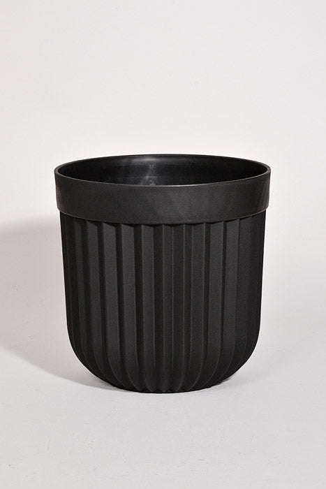 12&quot; Round Striped Plastic Planter Black