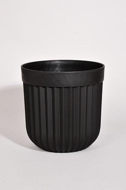 12&quot; Round Striped Plastic Planter Black