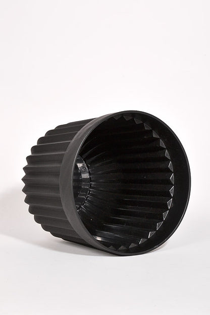 12&quot; Round Striped Plastic Planter Black