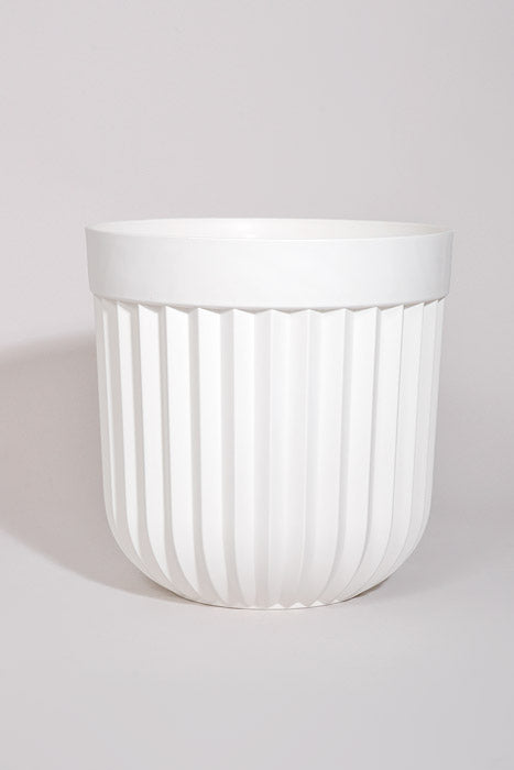 12&quot; Round Striped Plastic Planter White