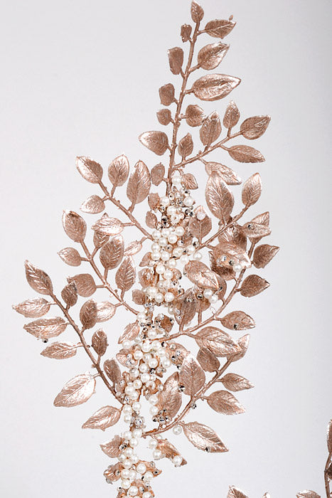 33" Glitter Metallic Leaf Spray Rose Gold
