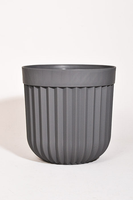 12&quot; Round Striped Plastic Planter Gray