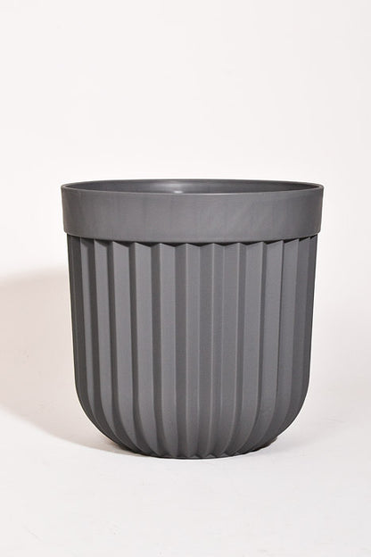 12&quot; Round Striped Plastic Planter Gray