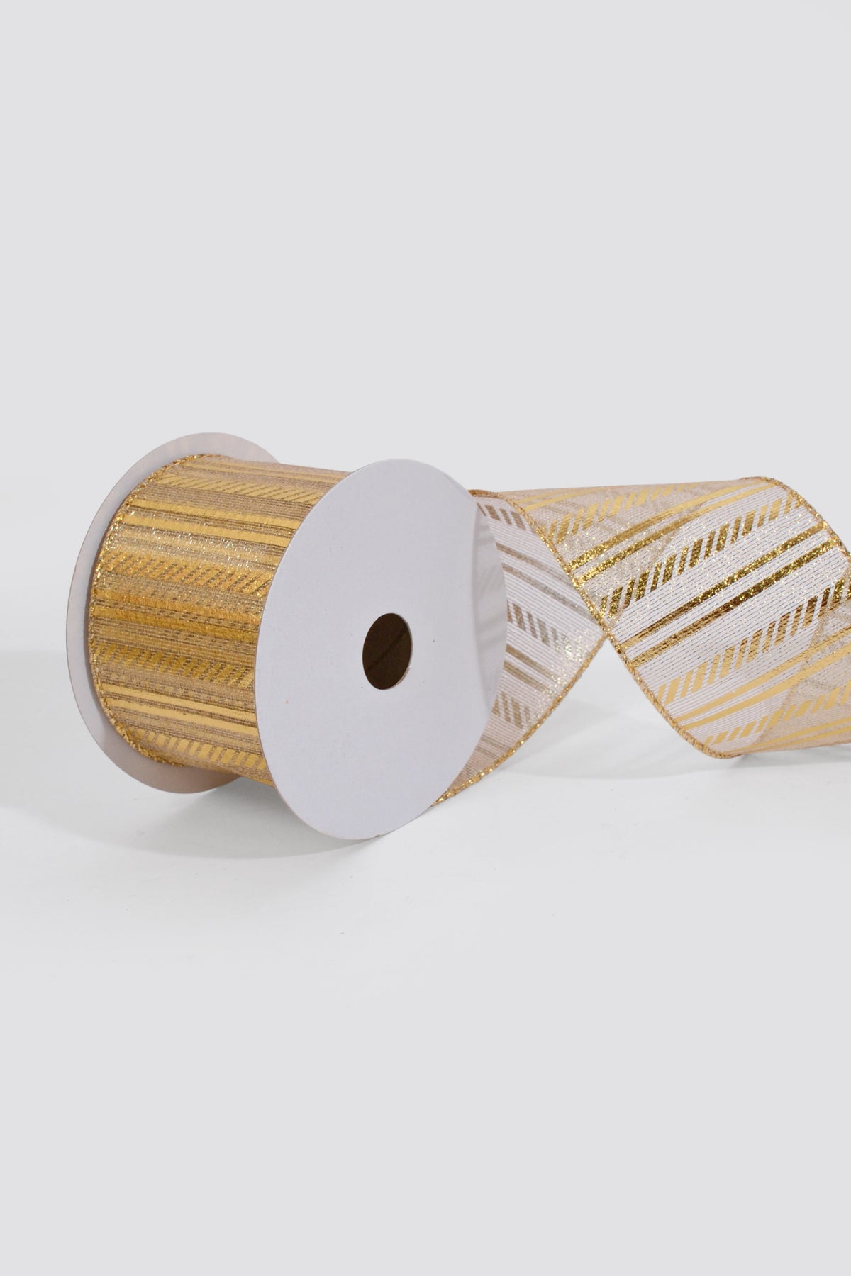 2.5" X 10Yds Wired Gold Sheer/Embossed Horizontal Stripes Ribbon