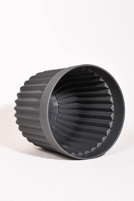 12" Round Striped Plastic Planter Gray