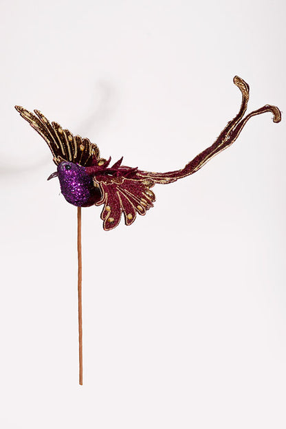 9.5" Glitter Bird Pick Purple/Gold