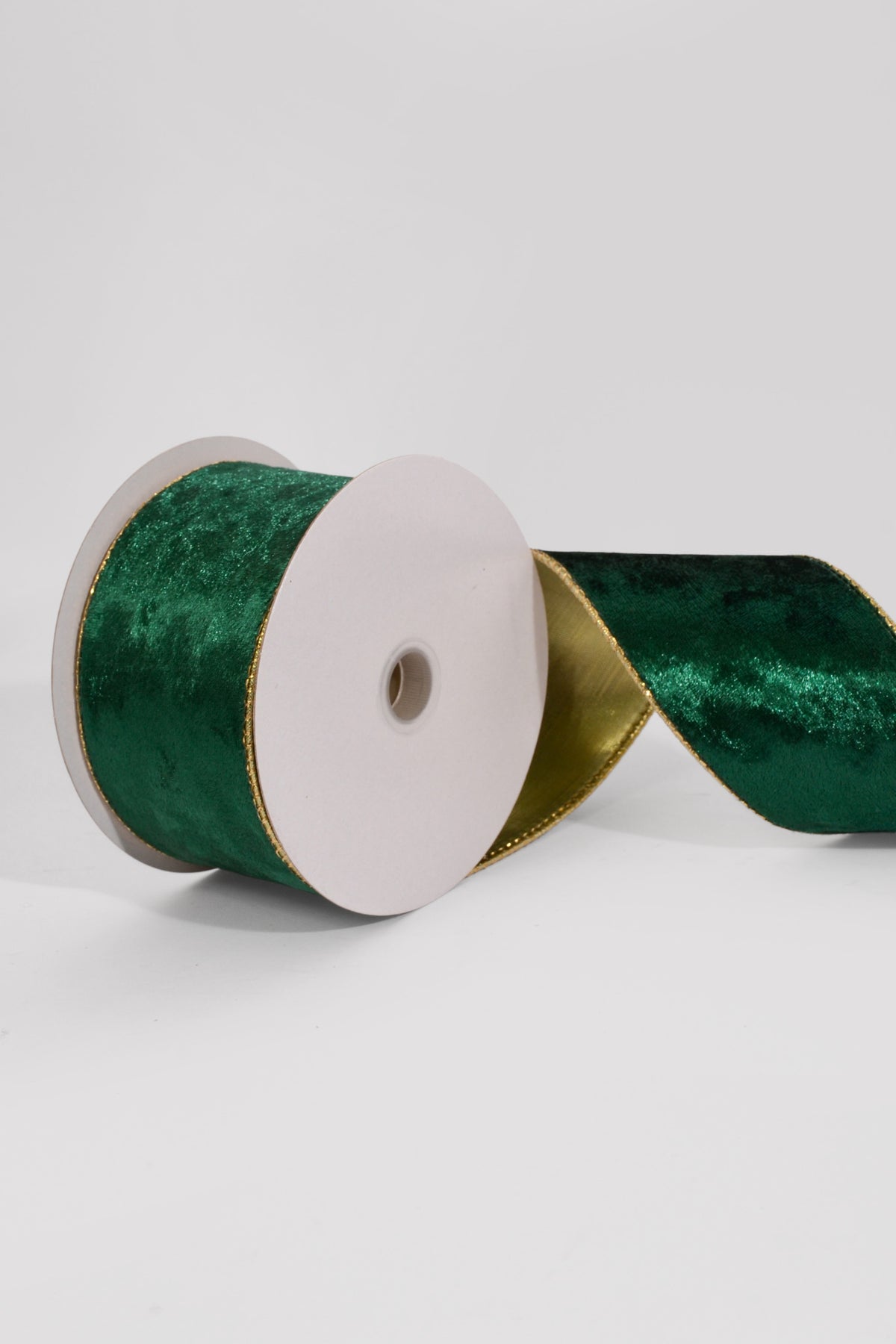 2.5" X 10Yds Wired Crushed Velvet/Gold Back Ribbon Hunter