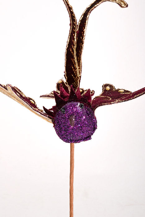 9.5" Glitter Bird Pick Purple/Gold