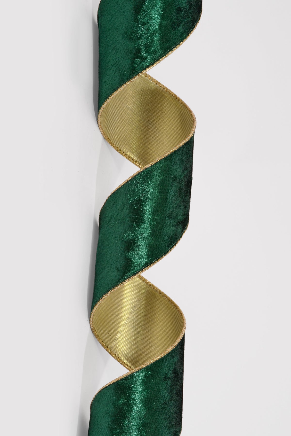 2.5" X 10Yds Wired Crushed Velvet/Gold Back Ribbon Hunter