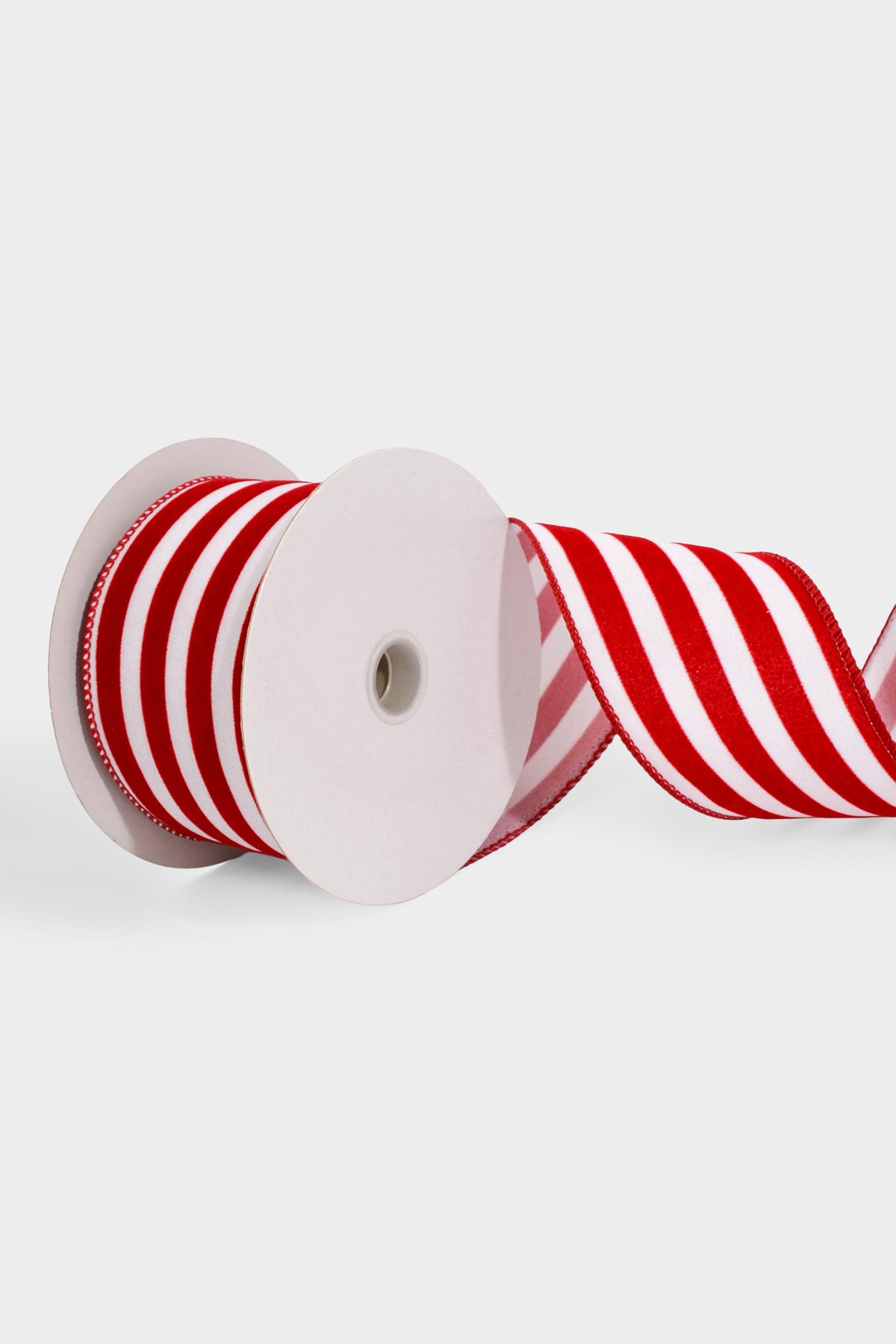 2.5" X 10Yds Glitter Flocked Cabana Stripe Ribbon White/Red