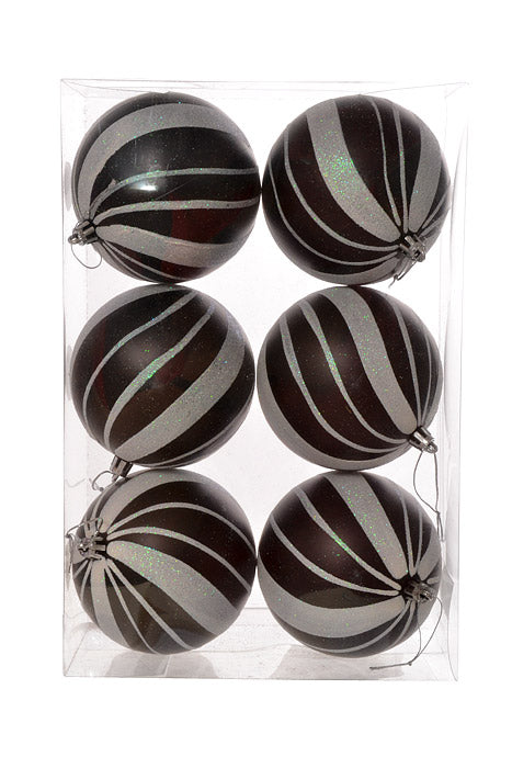 100Mm Pumpkin Ball W/Laser Ornament  Black/White Pkg/6