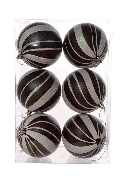 100Mm Pumpkin Ball W/Laser Ornament  Black/White Pkg/6