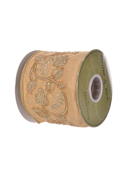 4" X 5Yds Wired Embroidery Ribbon (Gold)