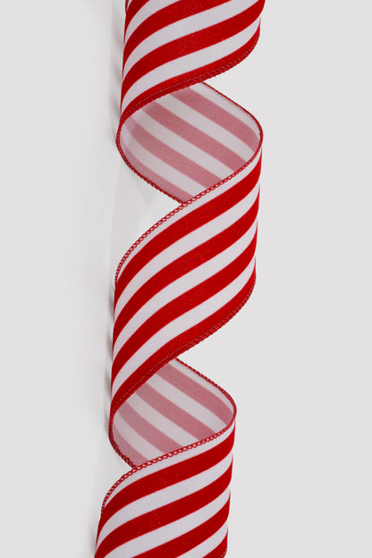 2.5" X 10Yds Glitter Flocked Cabana Stripe Ribbon White/Red